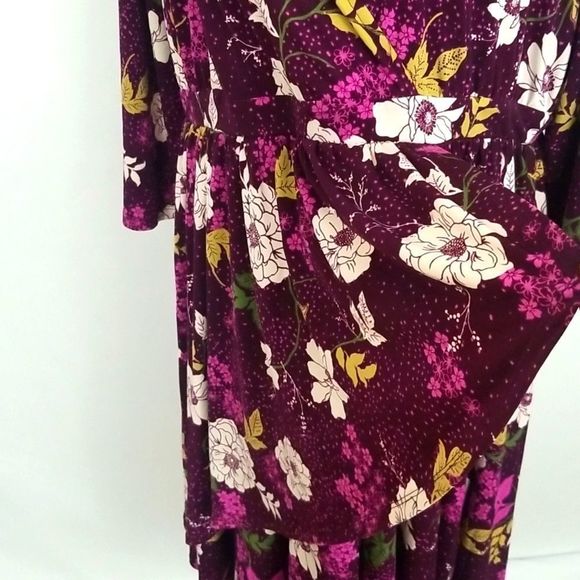 TORRID Fuschia Pink Floral Side-Draped 3/4 Sleeve Dress Size 2 (2X) #011 - Picture 6 of 10
